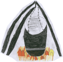 Cooking over fire drawn by Anika