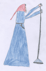 Woman spinning drawn by Hecate